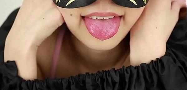  Saliva fetish A woman showing a tongue and saliva